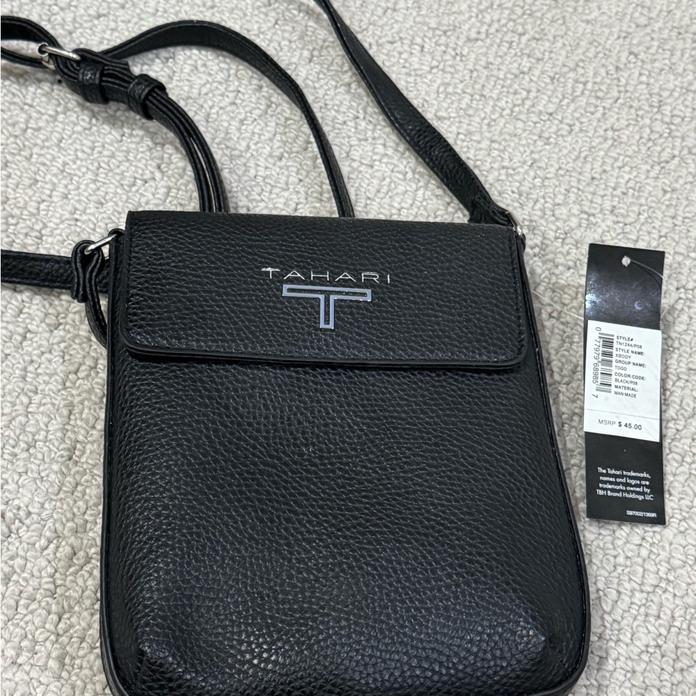 Tahari Black Pebbled Leather Crossbody Bag